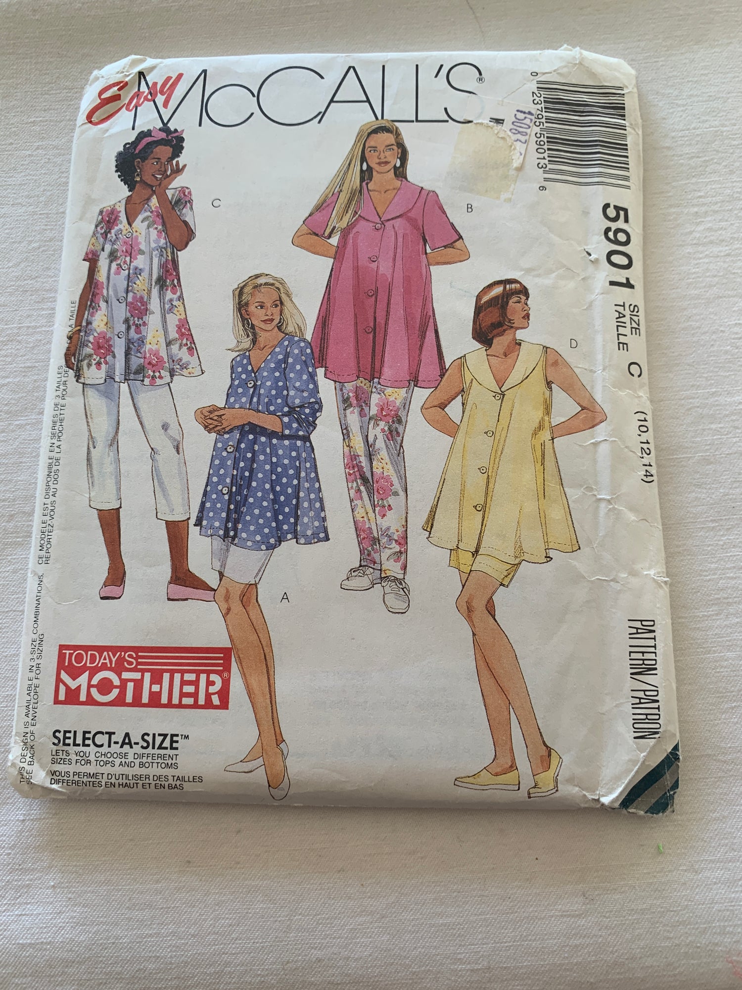 McCall's Sewing Pattern 5981 Misses' Two-Piece Dress, Button Front, Split-Skirt, Two Lengths, Shoulder Pads, Size 10-14, Uncut, Vintage 1992