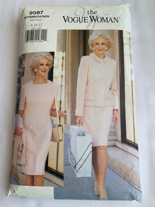 Vogue Sewing Pattern 9587 Misses'/Misses' Petite Jacket, Dress, Long/Short Sleeves, Shoulder Pads, Emi-Fitted, Size 8-12, Cut, Vintage 1996