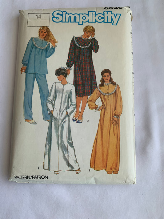 Simplicity Sewing Pattern 6626 Misses' Pants, Robe, Elastic Waist, Sleepwear, Pajamas, Nightgown, Two Lengths, Size 14, Uncut, Vintage 1984
