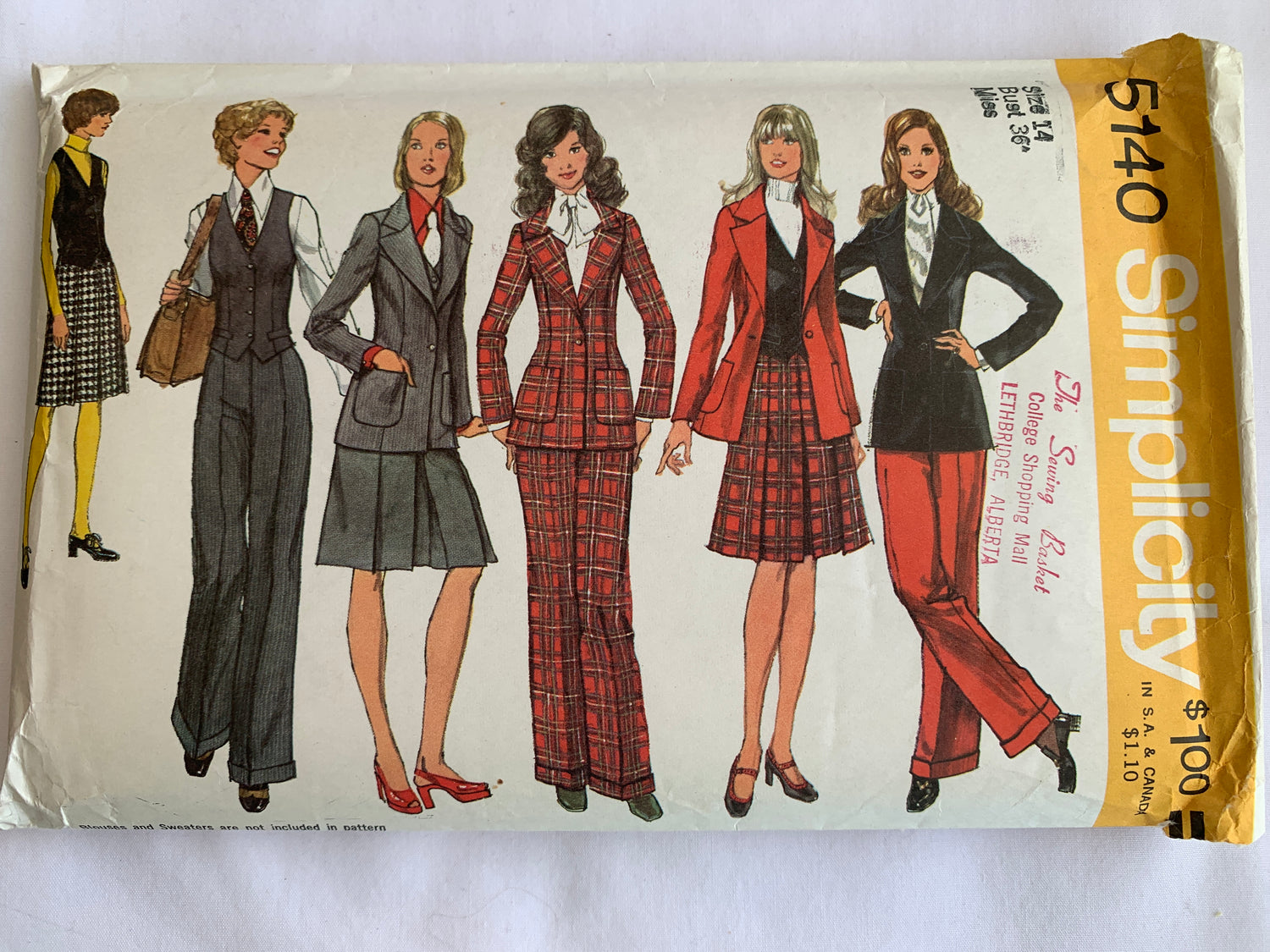 Simplicity Sewing Pattern 5140 Misses' Blazer, Vest, Skirt, Pants, Zipper Front, Size 14, Uncut, Vintage 1972