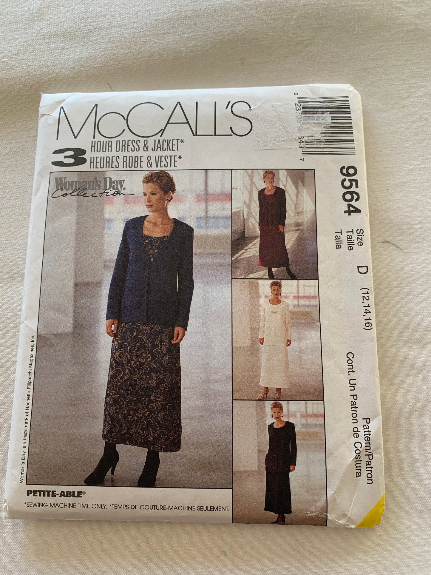 McCall's Sewing Pattern 9564 Misses' Unlined Jacket, Sleeveless Dress, Two Lengths, Button Back, Size 12-16, Uncut, Vintage 1998