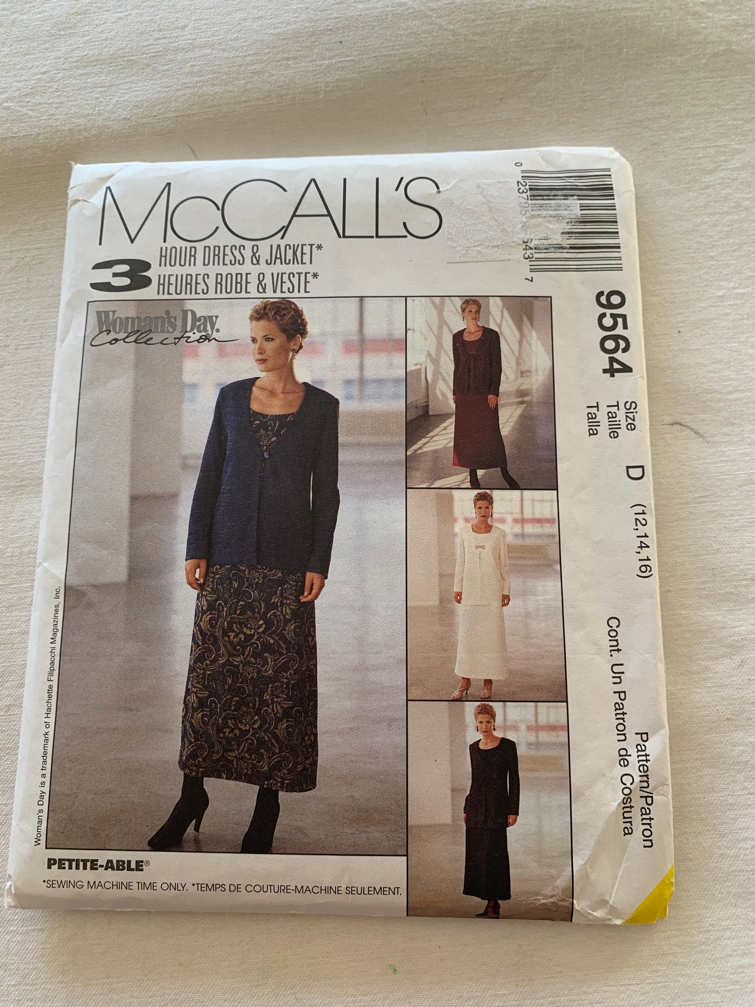 McCall's Sewing Pattern 9564 Misses' Unlined Jacket, Sleeveless Dress, Two Lengths, Button Back, Size 12-16, Uncut, Vintage 1998