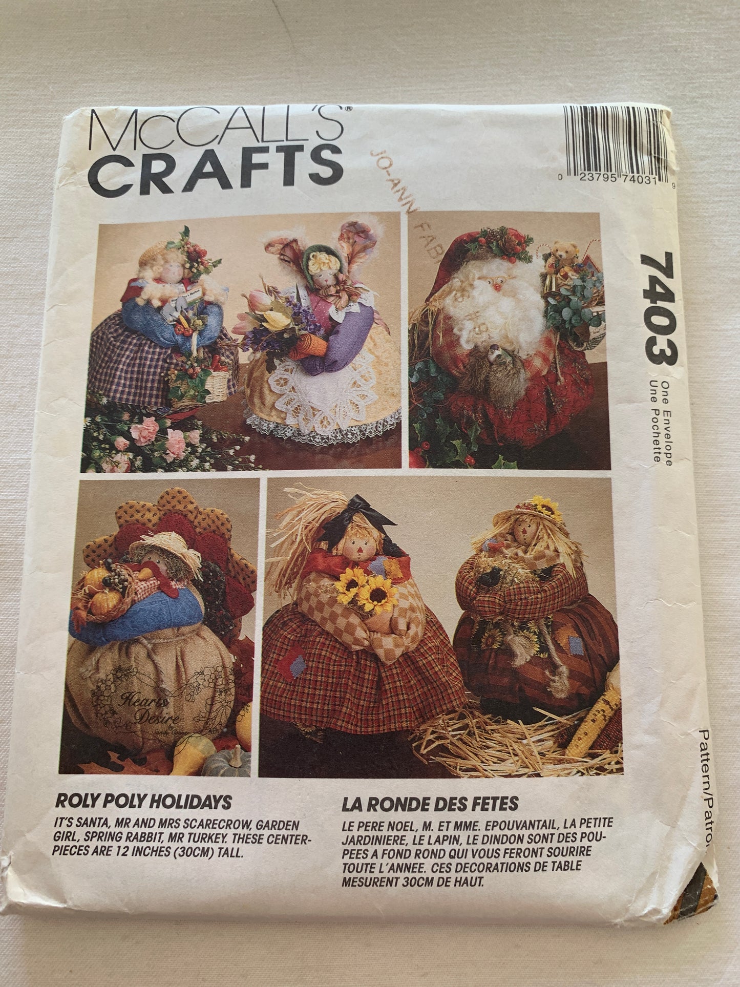McCall's Sewing Pattern 7403 Crafts, Christmas Centerpieces, Scarecrow, Country Garden Girl, Spring Bunny, Uncut, Vintage 1994
