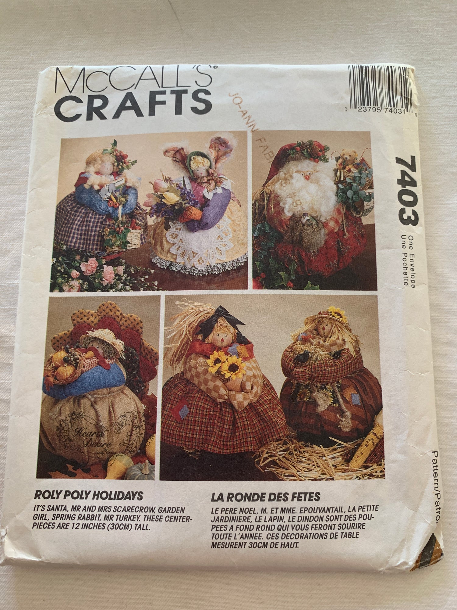 McCall's Sewing Pattern 7403 Crafts, Christmas Centerpieces, Scarecrow, Country Garden Girl, Spring Bunny, Uncut, Vintage 1994