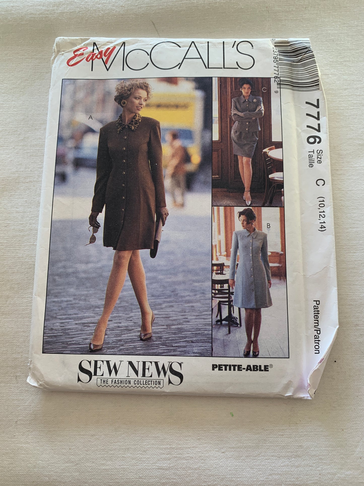 Mccall's Sewing Pattern 7776 Misses' Unlined Jackets, Dress, Skirt, Zipper Back, Button Front, Fitted, Size 10-14, Uncut, Vintage 1996