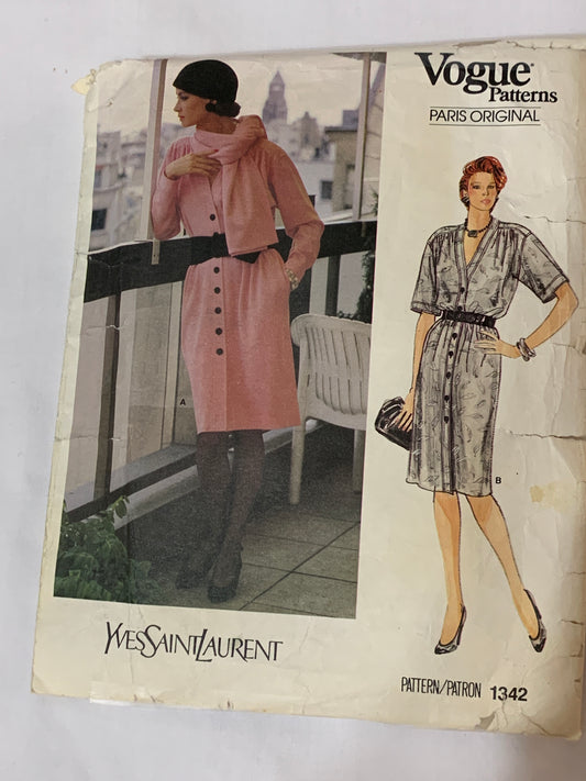 Vogue Couture Sewing Pattern 2719 Misses'/Misses' Petite Dress, Belt, A-Line, Shoulder Pads, Princess Seams, Zipper Back, Size 8-12, Cut, 2003