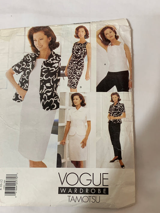 Vogue Tamotsu Sewing Pattern 1989 Misses'/Misses' Petite Jacket, Top, Skirt, Dress, Pants, Shoulder Pads, Zipper Back, Semi-Fitted, Size 8-12, Cut, Vintage 1997