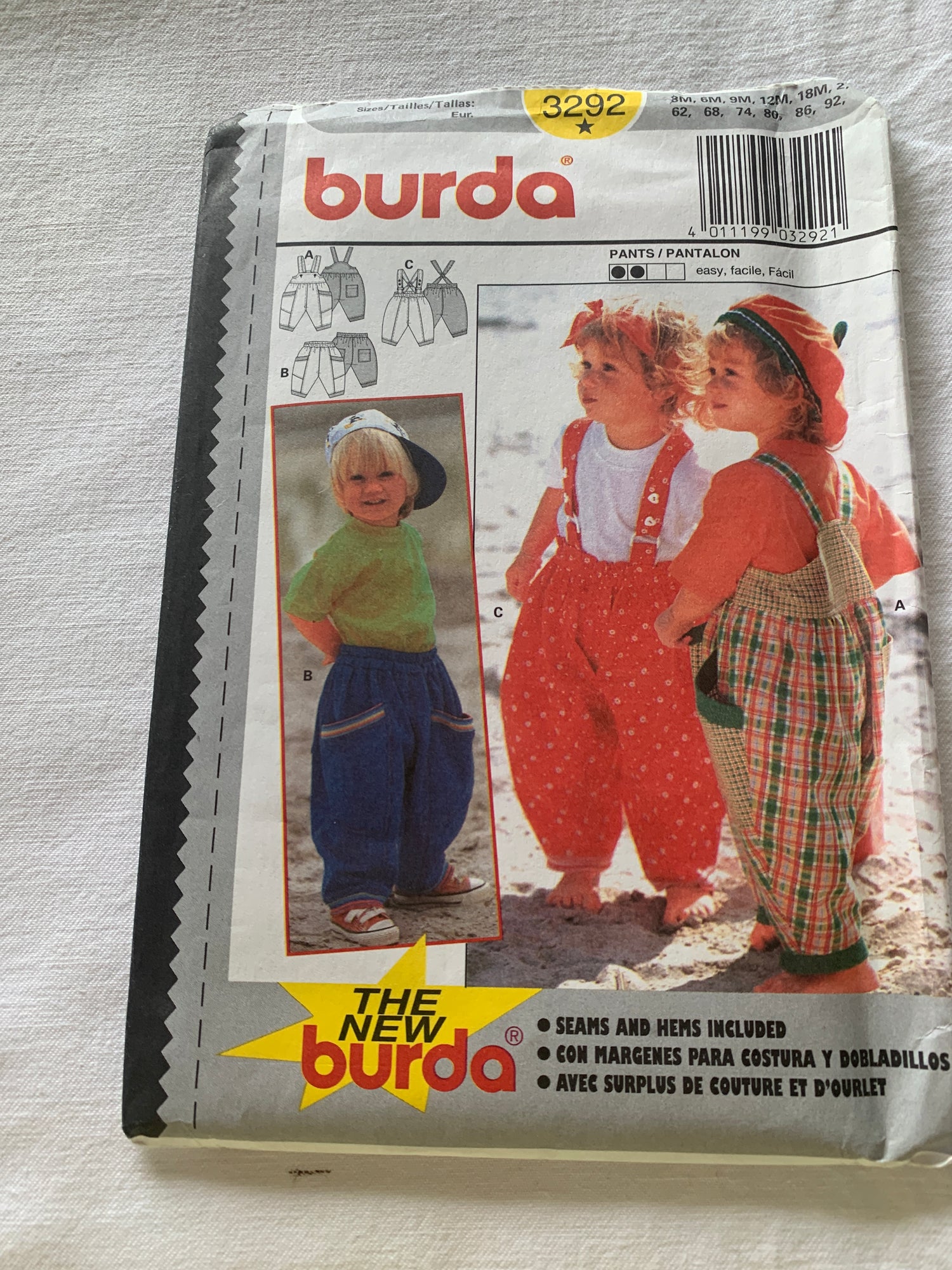 Burda Sewing Pattern 3292 Boy's/Girl Toddler Pants, Loose-Fitting, Criss/Cross, Size 6 mths-2, Uncut, 2016 
