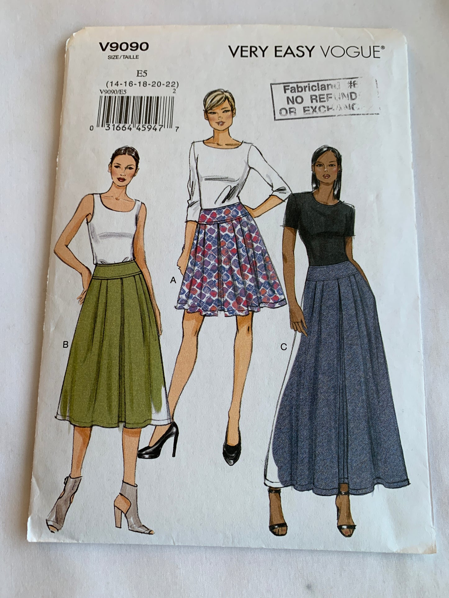 Vogue Sewing Pattern V9090 Misses' Skirts, Pockets, Side Zipper, Size 14-22, Cut, 2015