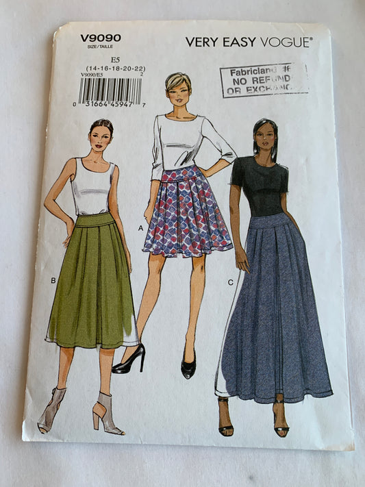 Vogue Sewing Pattern V9090 Misses' Skirts, Pockets, Side Zipper, Size 14-22, Cut, 2015