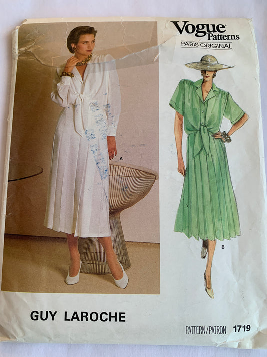 Vogue Guy Laroche Sewing Pattern 1719 Misses' Blouse, Skirt, Loose-Fitting, Long/Short Sleeves, Pleats, Size 12, Cut, Vintage 1986