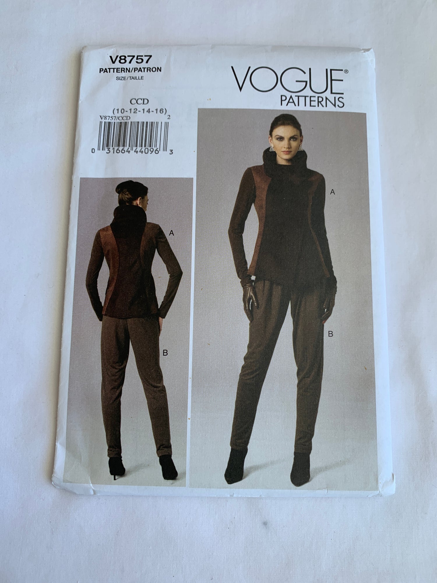 Vogue Sewing Pattern V8757 Misses' Jacket, Pants,Semi-Fitted, Lined, Elastic Waist, Size 10-16, Uncut, 2011