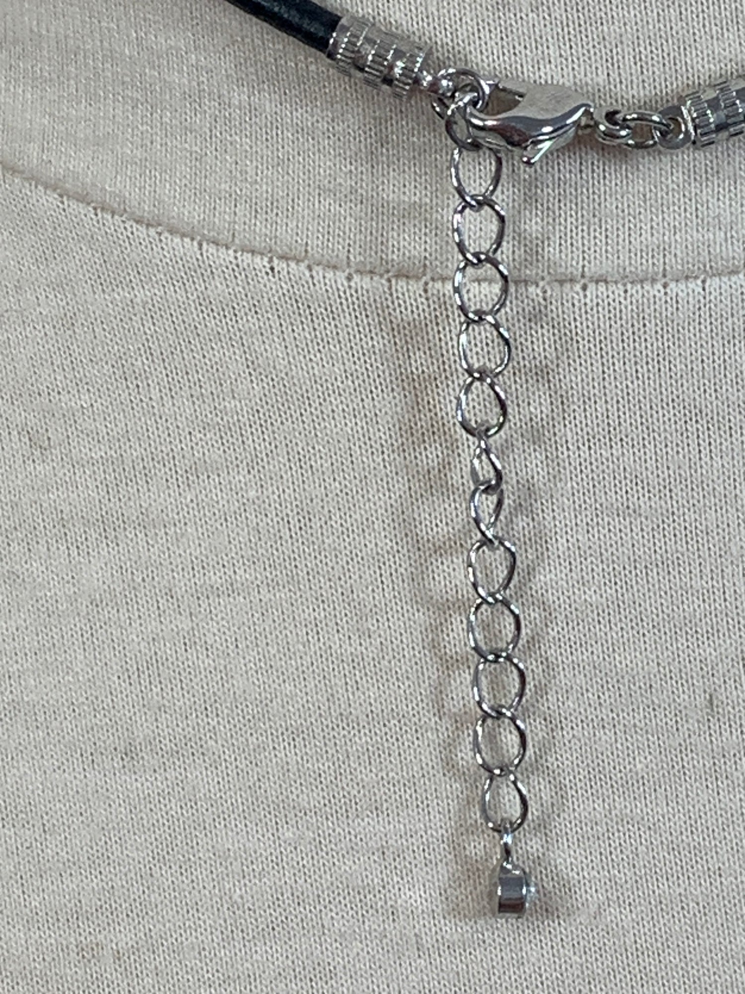 Vintage Handmade Choker Hippie Necklace, Lobster Clasp, Silver/Black/Rhinestone Pendant, Costume Jewelry