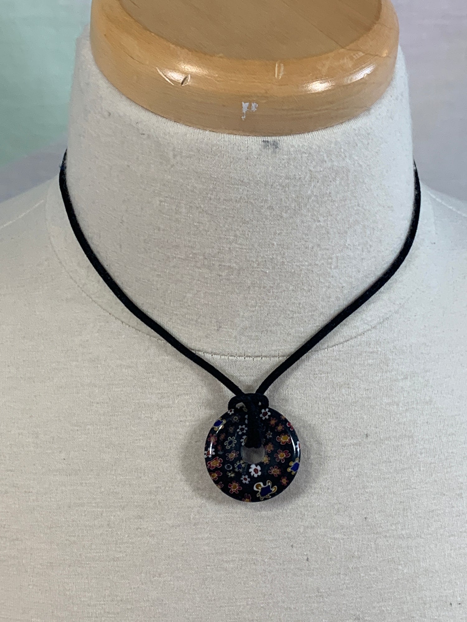 Vintage Handmade Choker Hippie Necklace, Spring Ring Clasp, Flower Beaded Pendant, Costume Jewelry