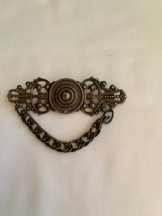 Abstract Egyptian Style Brooch, Rolled Safety Pin Closing, Textured , Bronzed Color