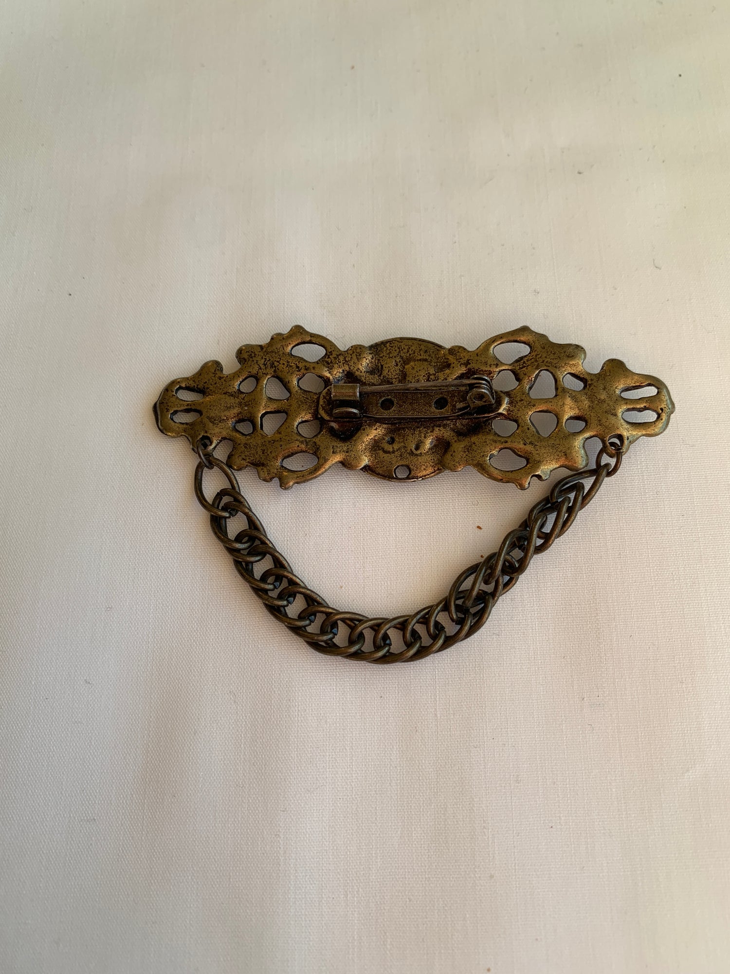 Abstract Egyptian Style Brooch, Rolled Safety Pin Closing, Textured , Bronzed Color