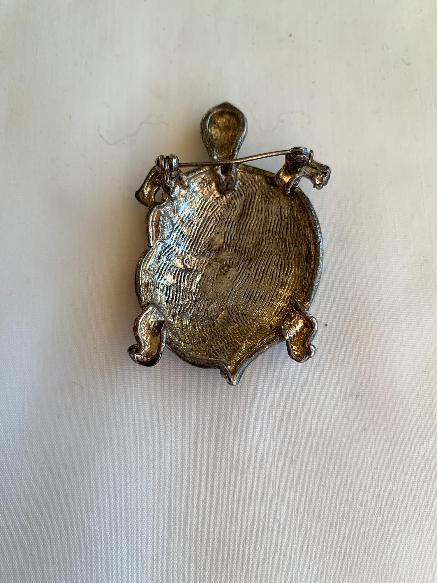 Turtle Pin Black/Silver Tones, Rolled Safety Pin Closing,