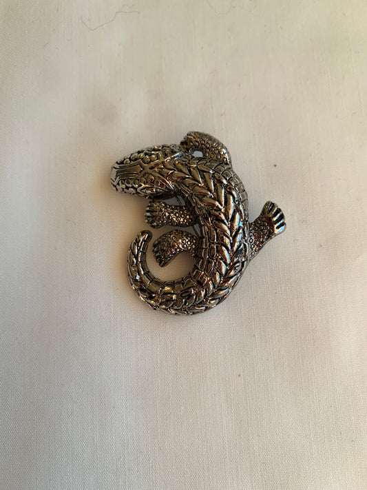 Silver Alligator Pin, Rolled Safety Pin Closing, Silver Tone