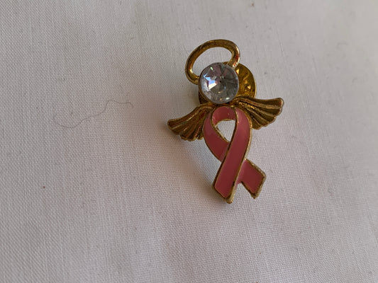 Breast Cancer Pink Pin, Pin Closing, Colored Rhinestones, Gold Tone