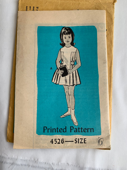 Family Herald Sewing Pattern 4526 Girls' Dress, Sleeveless, Loose Fitting, Size 6 Cut, Vintage 1967