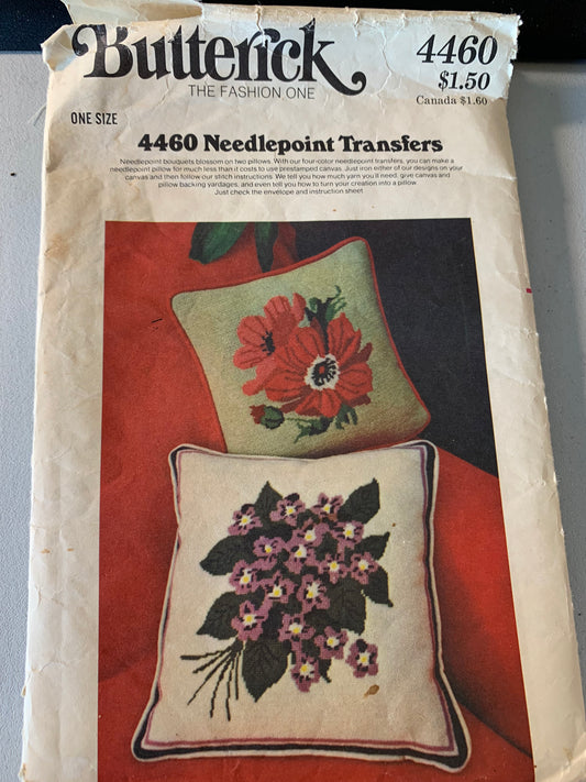 Butterick Sewing Pattern 4460, Set of Needlepoint Transfers, Decorate, Square Pillow Stamps, Uncut, Vintage 1990
