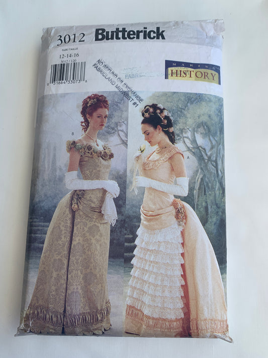 Butterick Sewing Pattern 3012 Misses' Costumes, Halloween, Dress, Victorian, Zipper Back, Close-Fitting, Princess Seams Size 12-16, Cut, 2001