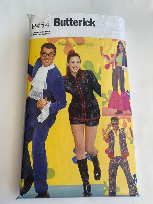 Butterick Sewing Pattern P454 Men's Misses' Hot Pants, Bell Bottom, Hippies, Tops, Vest, Jacket, Size XS-XL, Uncut, 2000