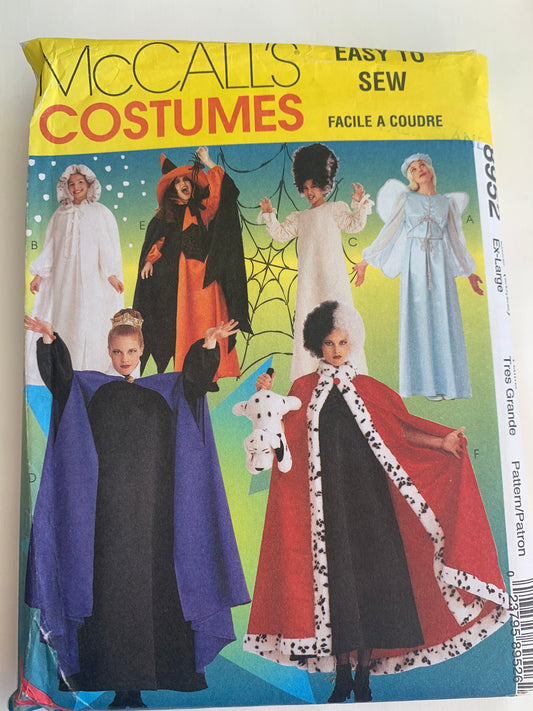 McCall's Sewing Pattern 8952 Misses'/Girls' Costume, Halloween, Witch, Angel, Elvira, Princess, Cruella de Vil, Size 20-22, Uncut, Vintage 1997