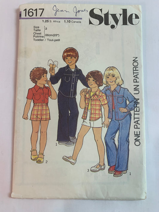 Style Sewing Pattern 1617 Toddlers' Shirt, Trousers, Shorts, Collar, Pockets, Long/Short Sleeves, Pockets, Size 3, Uncut, Vintage 1976