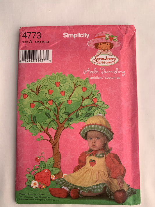 Simplicity Sewing Pattern 4773 Toddlers/Girls' Costumes, Halloween, Dress-Up, Strawberry Shortcake, Dress, Booties, Hat, Panties, Size 1/2-4, Uncut, 2004