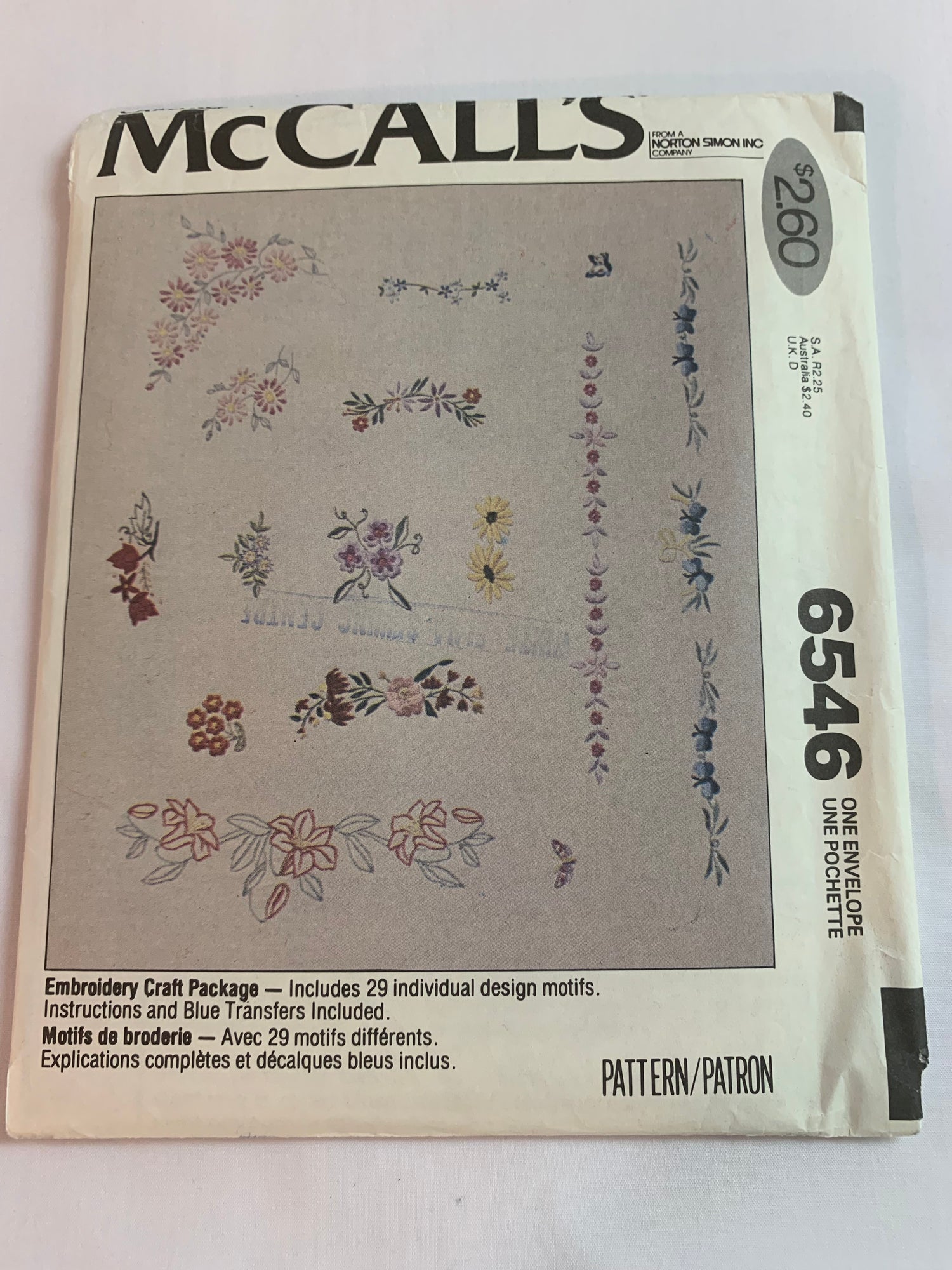 McCall's Sewing Pattern 6546 Transfers Embroidery Craft, 29 Motifs, Flowers, Borders, Uncut, Vintage 1978