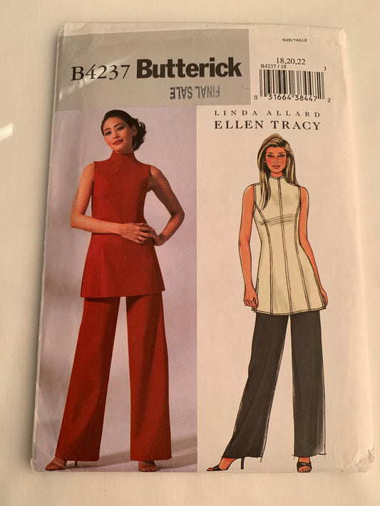 Butterick Linda Allard/Ellen Tracy Sewing Pattern B4237 Misses' Tunic, Pants, Close-Fitting, Zipper Back, Princess Seams, Sleeveless, Size 18-22, Uncut, 2003
