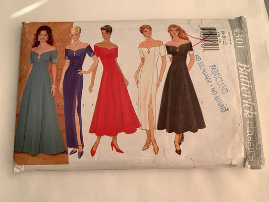 Butterick Sewing Pattern 4301 Misses'/Misses' Petite Dress, Two Lengths, Close-Fitting, Zipper Back, Short Sleeves, Princess Seams, Size 18-22, Uncut, Vintage 1995