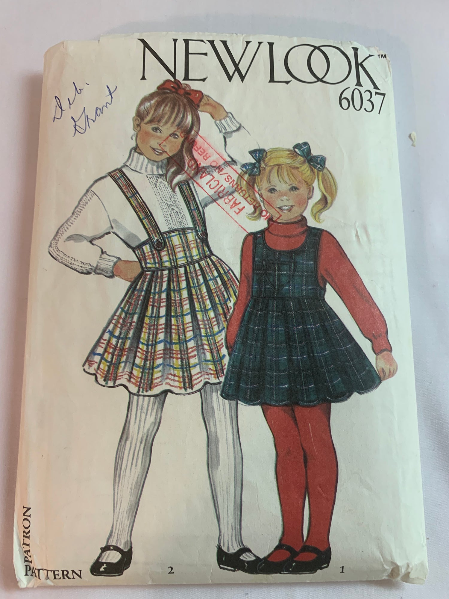 Simplicity New Look Sewing Pattern 6037 Girls' Toddlers' Dress, Shoulder Straps, Button Back, Pleats, 2 Variations, Size 3-9, Uncut, Vintage 1989