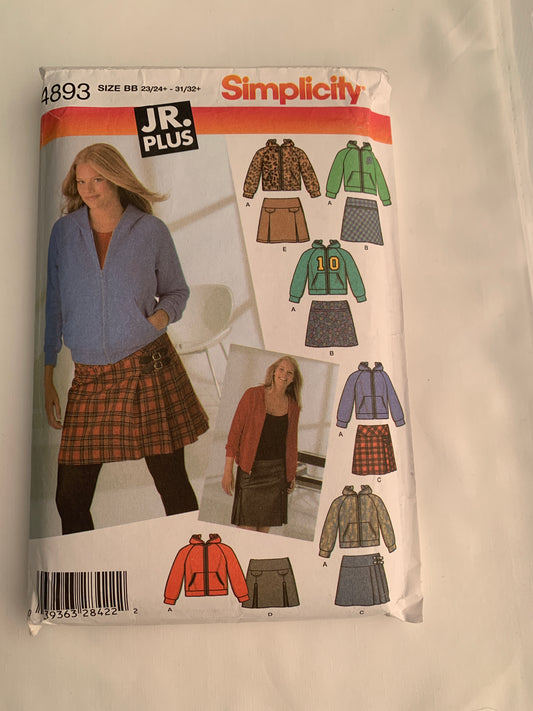 Simplicity Sewing Pattern 4893 Junior/Teens'/Misses' Mini Dress, Knit Hoodie, Long Sleeves, Zipper Front, Size 23-32, Cut,2004