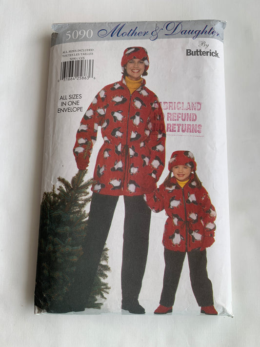 Butterick Sewing Pattern 5090 Misses'/Children's/Girls' Jacket, Tapered Pants, Hat, Loose-Fitting, Drawstring Waist, Pockets, Front Zipper, Size 6-18, Cut, Vintage 1997