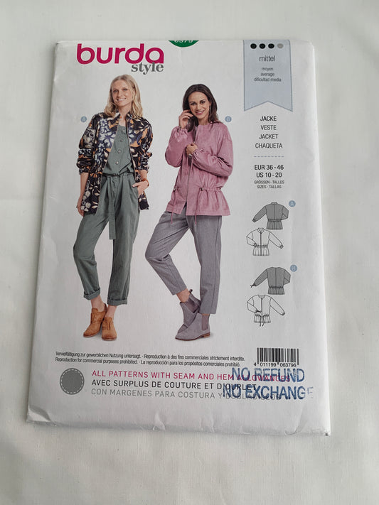 Burda Sewing Pattern 6379 Misses' Jacket, Zipper Front, Loose-Fitting, Long Sleeves, Drawstring Waist, Size 36-46, Uncut, 2012