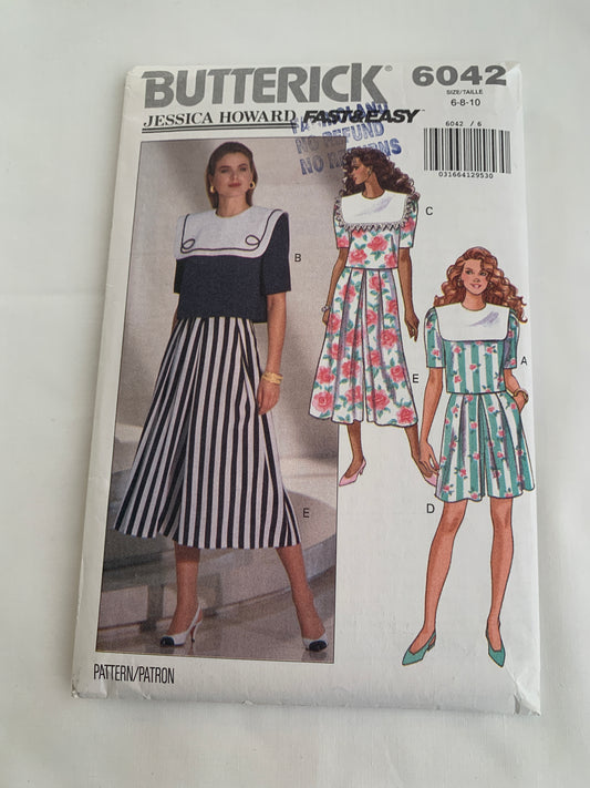Butterick Jessica Howard Sewing Pattern 6042 Misses'/Misses' Petite, Top, Split Skirt, Shoulder Pads, Size 6-10, Uncut, Vintage 1992