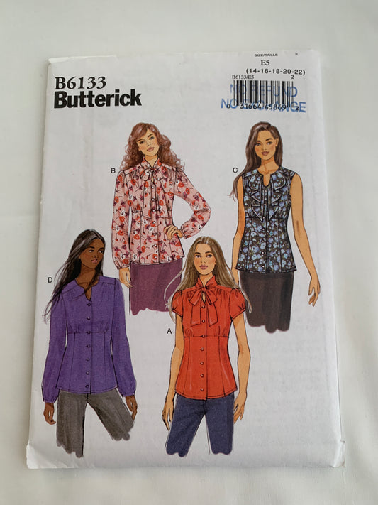Butterick Sewing Pattern B6133 Misses' Blouses, Shirts, Button Front, 4 Variations, Long/Short Sleeves, Raised Waist, Size 6-10, Uncut, 2014