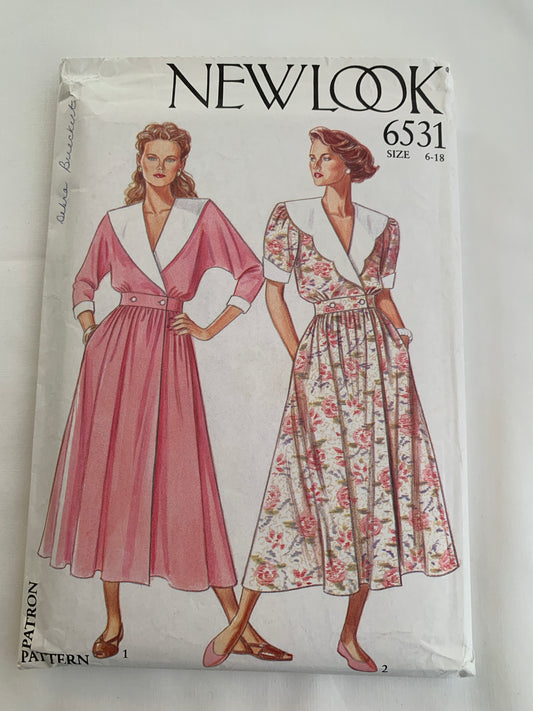Simplicity New Look Sewing Pattern 6531 Misses' Dress, Long/Short Sleeves, Shoulder Pads, Gathered Waist, Collar, Size 6-18, Uncut, 2004