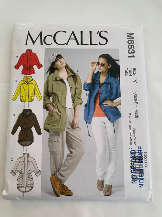 McCall's Sewing Pattern M6531 Misses' Unlined Jackets, Belt, Pockets, Long Sleeves, Loose-Fitting, Elastic Waist, Size 4-14, Uncut, 2012