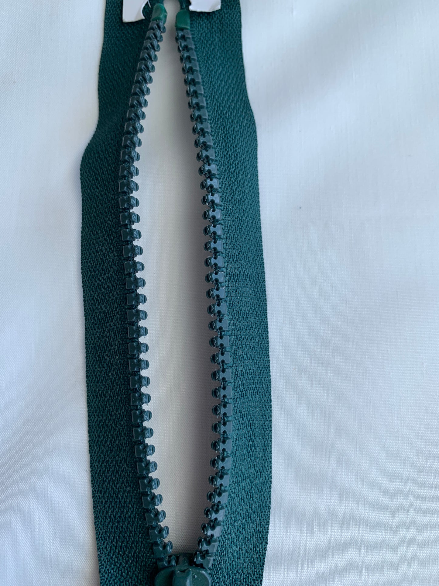 Molded Plastic Zipper, Separating, 24 Inch, Forest Green Color, Green Pull, New