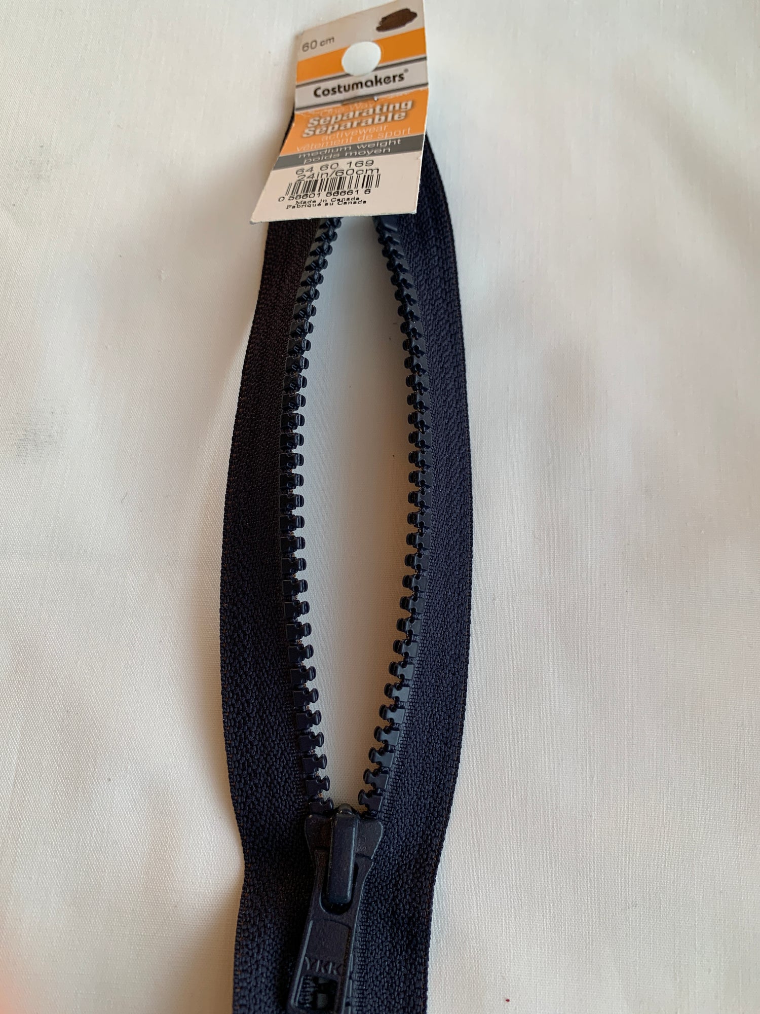 Molded Plastic Zipper, Separating, 24 Inch, Navy Blue Color, New