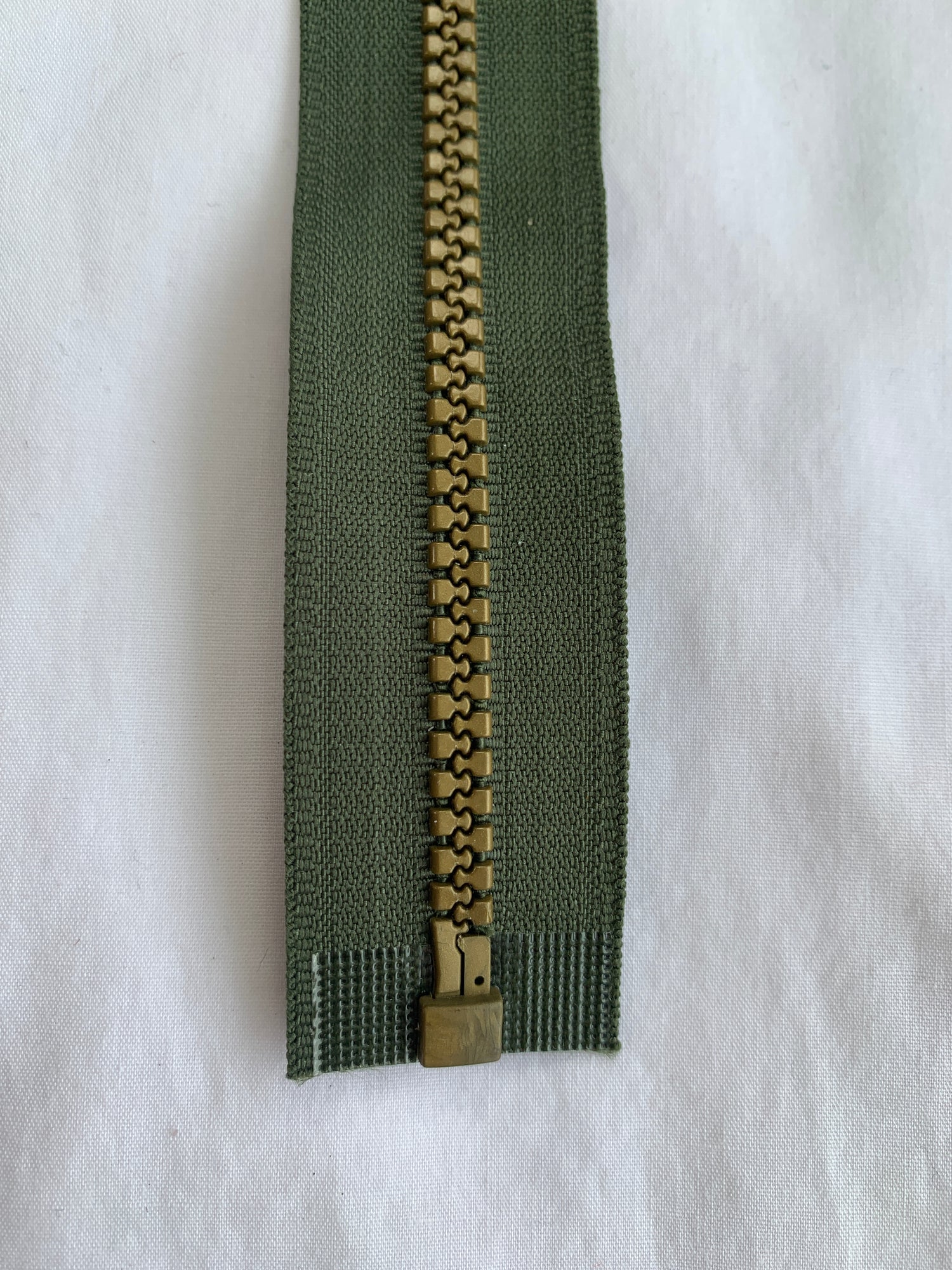 Molded Plastic Zipper, Separating, 12 Inch, Olive Green Color, New