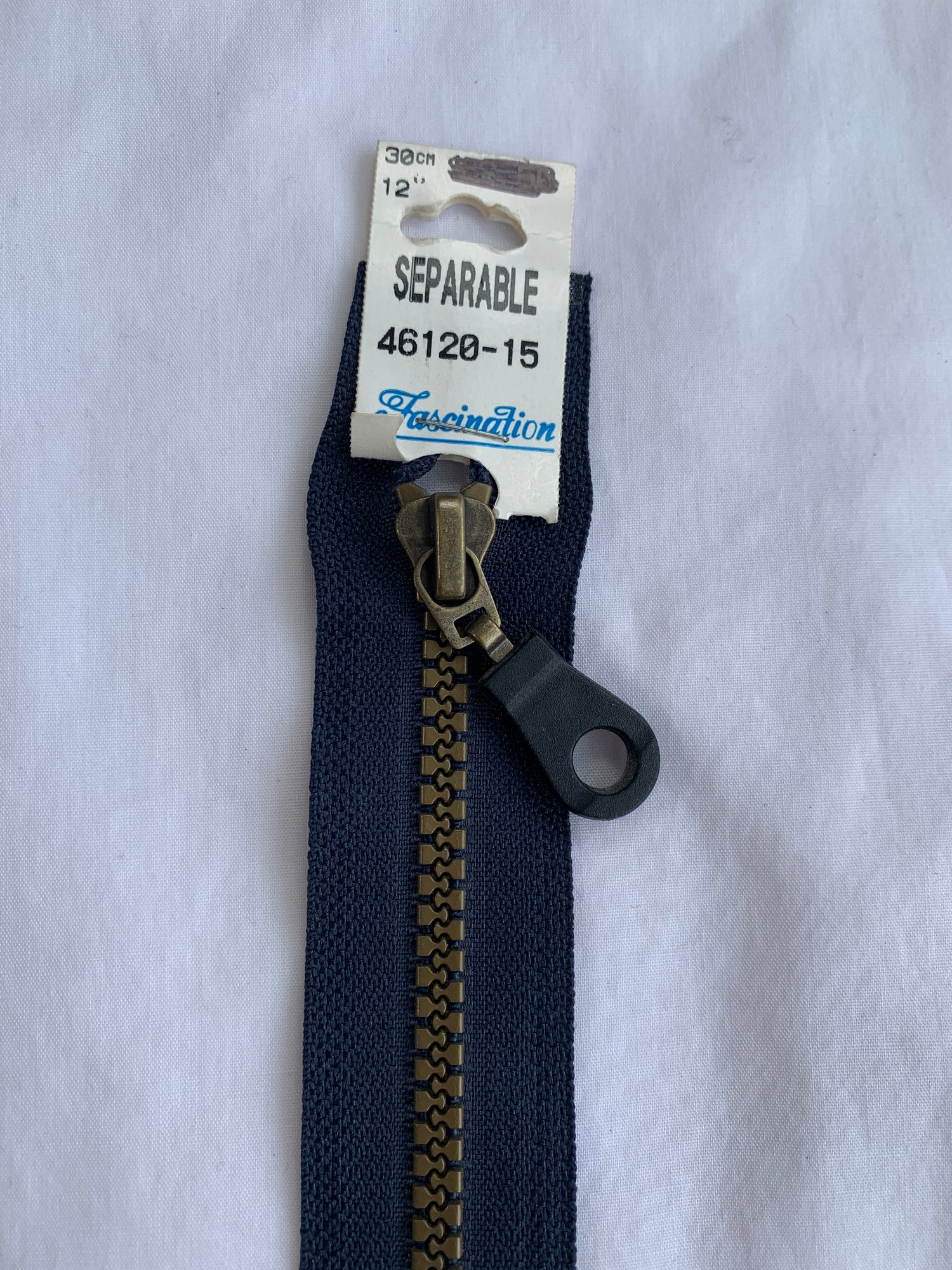 Molded Plastic Zipper, Separating, 12 Inch, Navy Blue Color, New 
