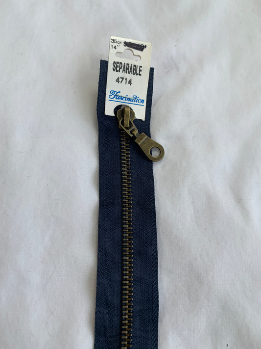 Metal Zipper, Separating, 14 Inch, Navy Blue Color, New