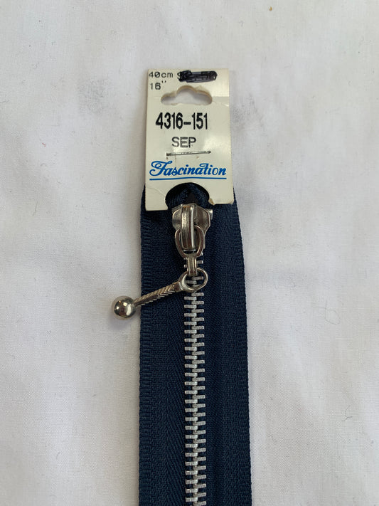 Metal Zipper, Separating, 16 Inch, Navy Blue Color, New
Success