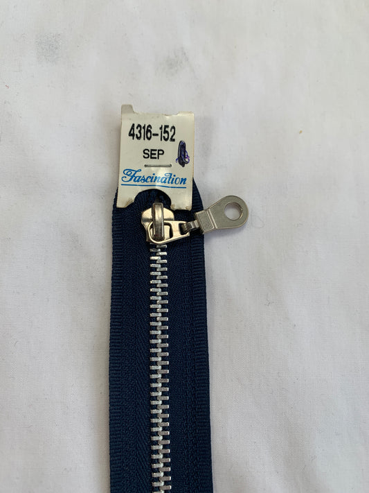 Metal Zipper, Separating, 16 Inch, Navy Blue Color, New