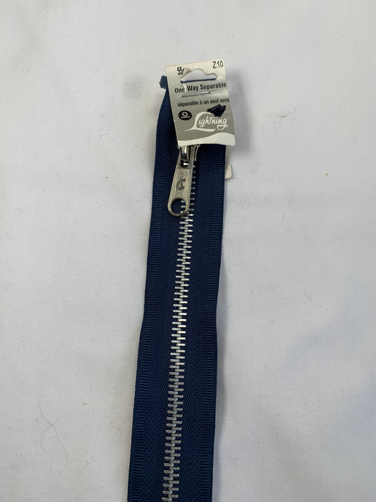 Metal Zipper, Separating, 22 Inch, Navy Blue Color, New