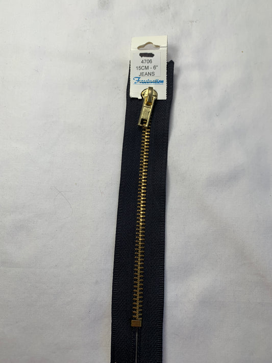 Metal Zipper, Non-Separating, 6 Inch, Navy Blue Color, New